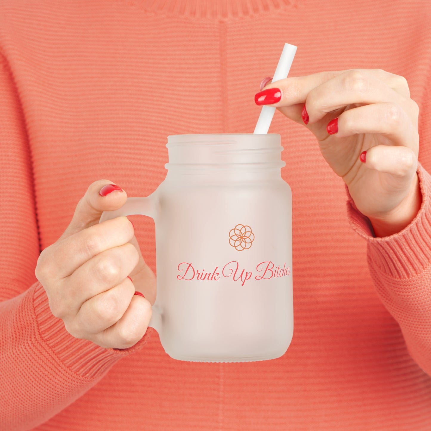 Funny Mason Jar with Straw - "Drink Up Bitches" - Perfect Gift for Friends and Parties